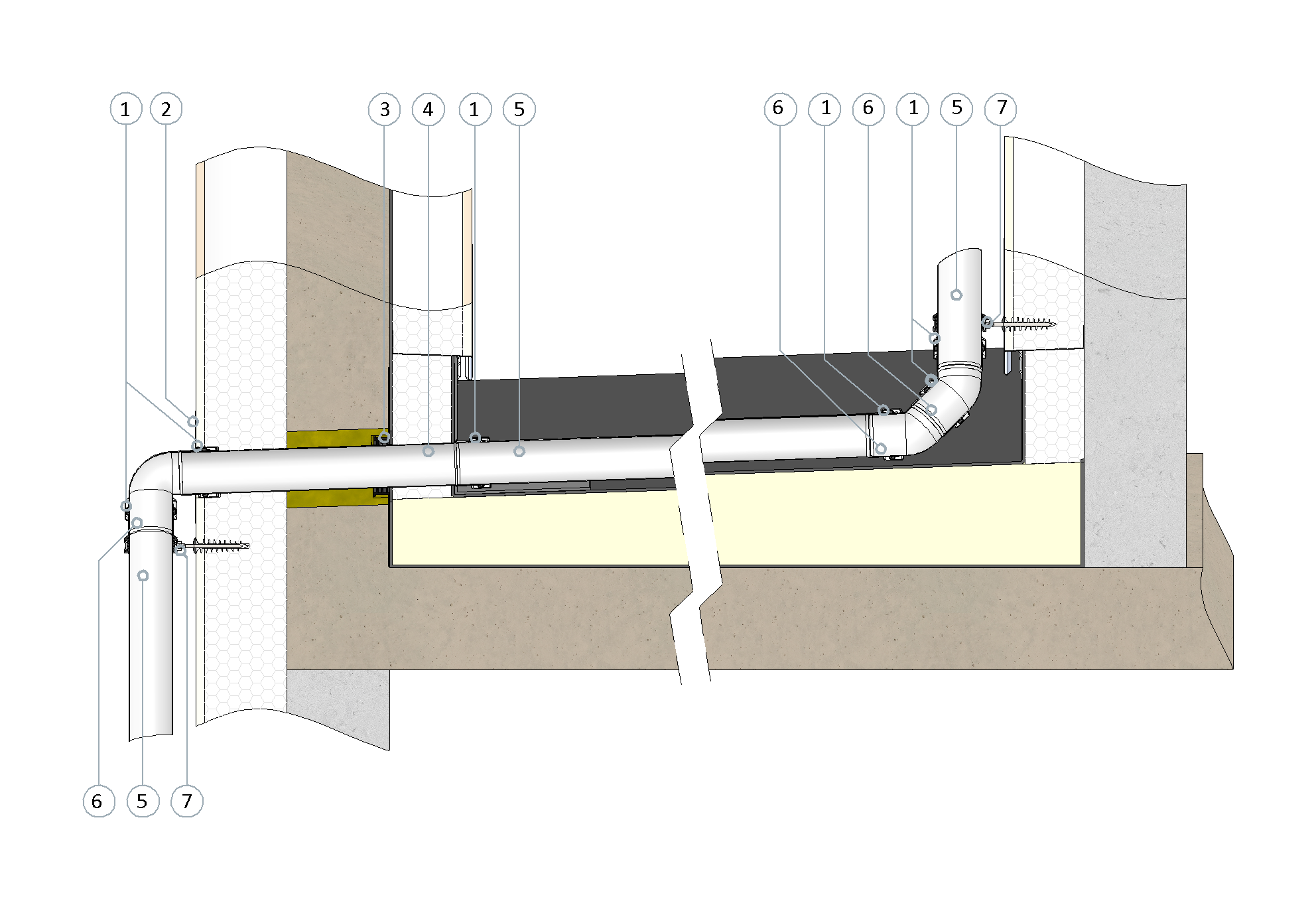 SitaKaskade lead-through Fluid angled with connection to the downpipe for main drainage in a non-ventilated roof structure