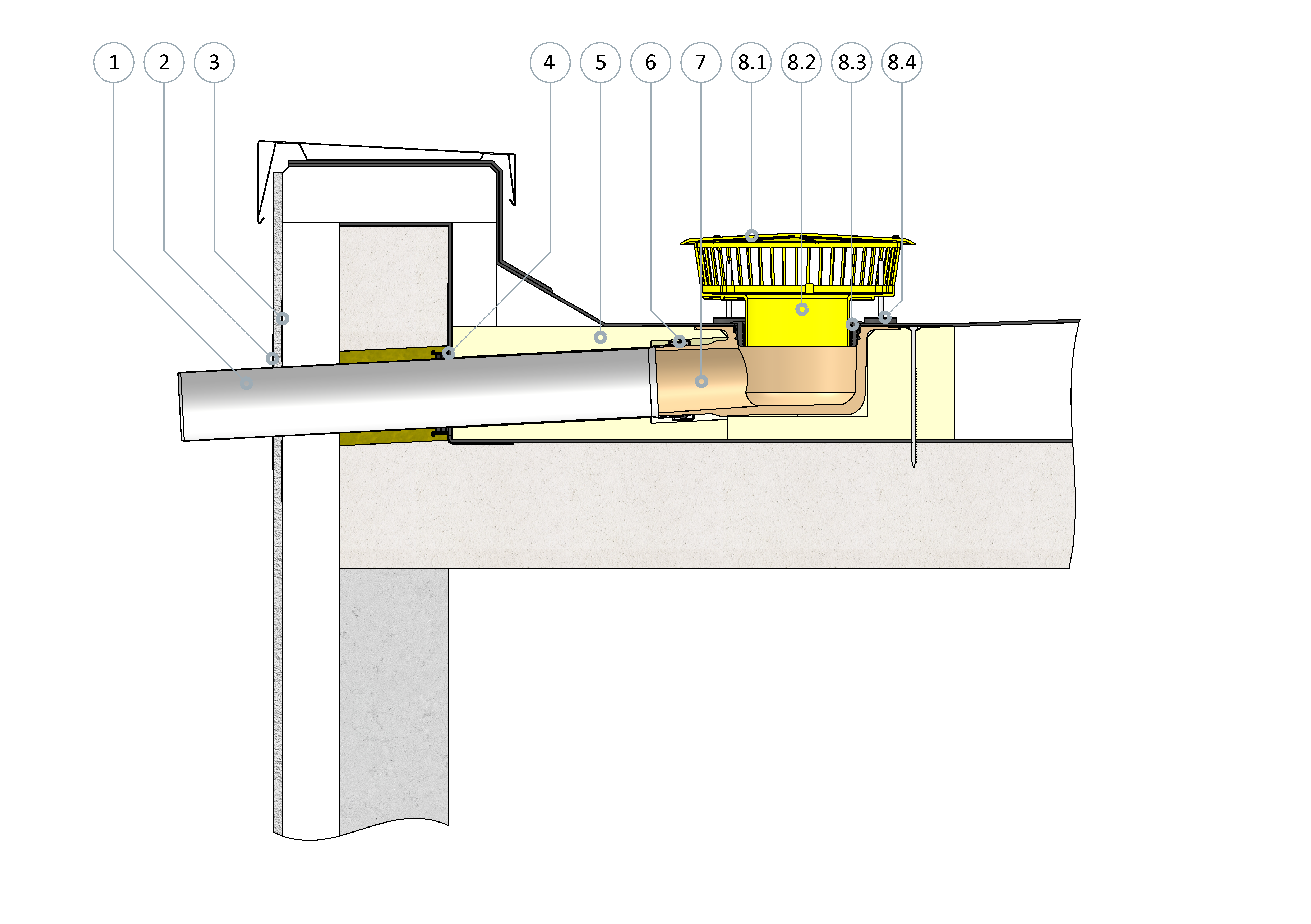 SitaStandard angled as emergency drainage in a non-ventilated roof structure
